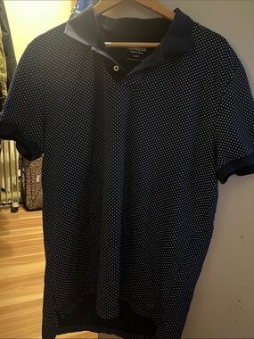 Express Men’s Navy Polo with White Micro Dots